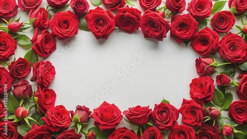 A beautiful frame of vibrant red roses on a white background, roses, flowers, bouquet, arrangement, petals, botanical