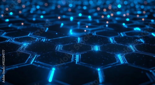 Abstract Hexagon Pattern with Glowing Blue Lines and Bokeh