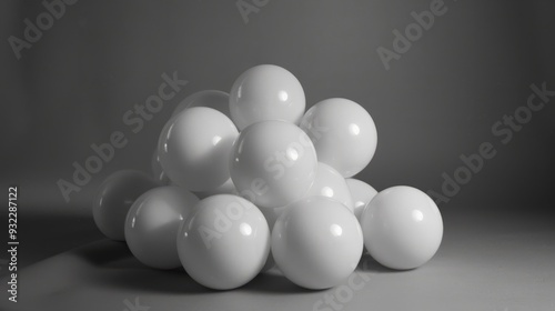 a black and white photo of a bunch of balls