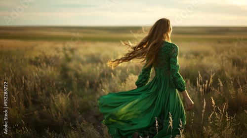 woman in green dress near field