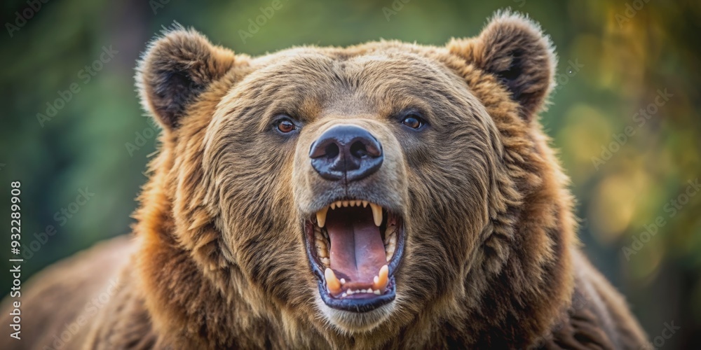 Fototapeta premium Close up of an angry bear showing teeth , wildlife, fierce, aggressive, dangerous, rage, furious, predator