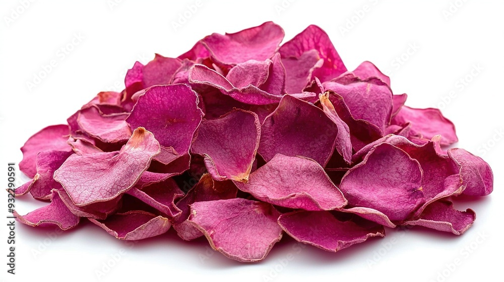 Pink and red petals neatly arranged on white countertops Pink and red petals neatly arranged on white countertops