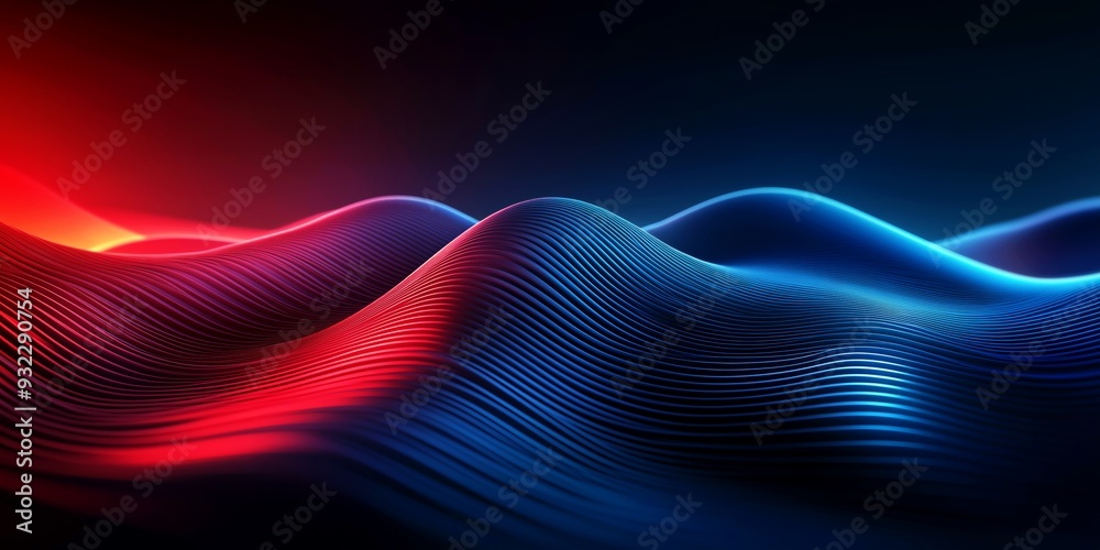 Undulating Curved Surfaces in Blue and Red, Ideal for Technology or Abstract Art Backgrounds. Undulating Curved Surfaces in Blue and Red, Ideal for Technology or Abstract Art Backgrounds.