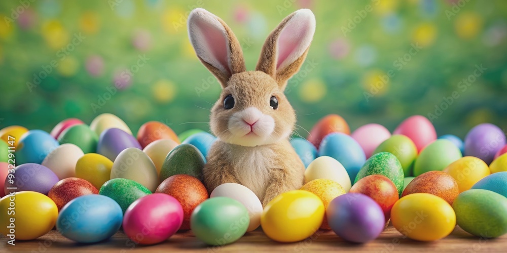 Easter bunny surrounded by colorful easter eggs , easter, bunny, eggs, spring, holiday, celebration, tradition, cute, decorated