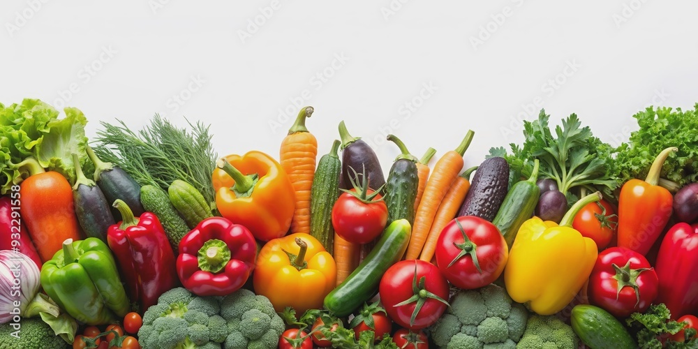 Vibrant fresh vegetable border with tomatoes, broccoli, carrots, cucumbers, and bell peppers, fresh, vegetable, border Vibrant fresh vegetable border with tomatoes, broccoli, carrots, cucumbers, and bell peppers, fresh, vegetable, border