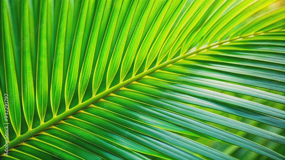 Close-up of a vibrant green palm tree leaf , tropical, exotic, nature, foliage, botany, lush, greenery, palm frond, close-up Close-up of a vibrant green palm tree leaf , tropical, exotic, nature, foliage, botany, lush, greenery, palm frond, close-up