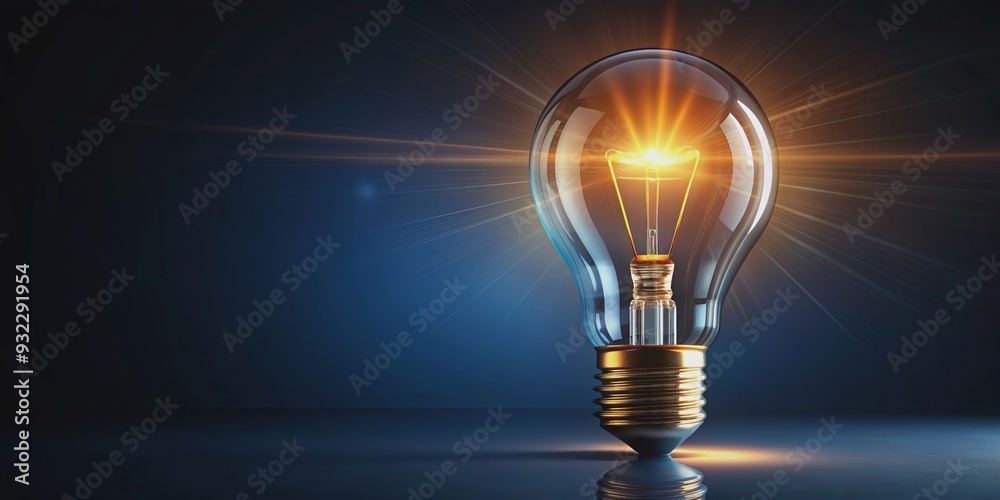 Detailed description A realistic of a glowing light bulb on a dark background, illumination, invention, idea, innovation Detailed description A realistic of a glowing light bulb on a dark background, illumination, invention, idea, innovation