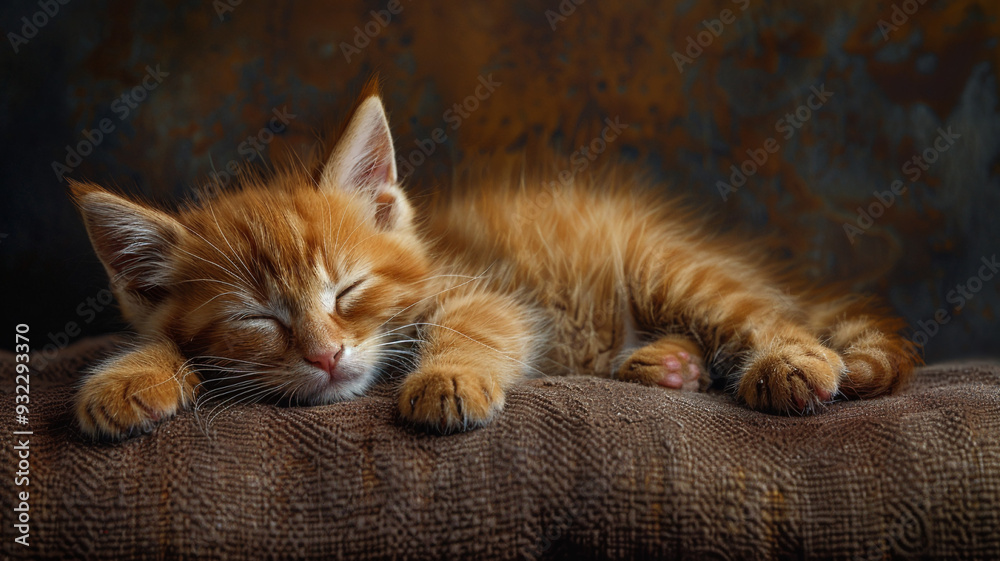 Peacefully Sleeping red little kitten close up Peacefully Sleeping red little kitten close up