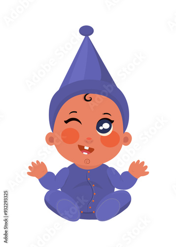 Happy Cute little baby in pijama. Vector illustration