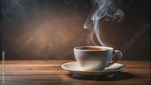 A cup of hot coffee on a saucer with steam coming out , coffee, hot, saucer, steam, beverage, drink, morning, break