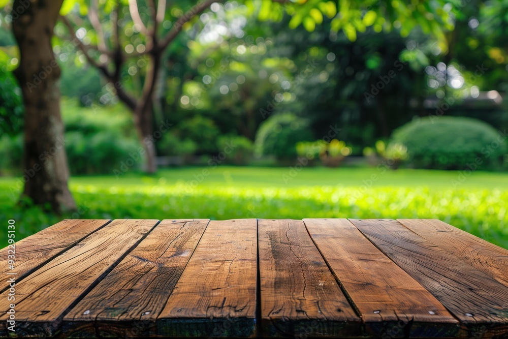 Wooden table in a park setting, great for advertisements related to nature and outdoor activities, copy space. High quality illustration Wooden table in a park setting, great for advertisements related to nature and outdoor activities, copy space. High quality illustration