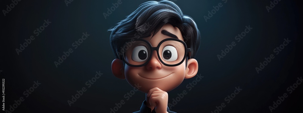 3D Cartoon of a Thoughtful Young Man 3D Cartoon of a Thoughtful Young Man