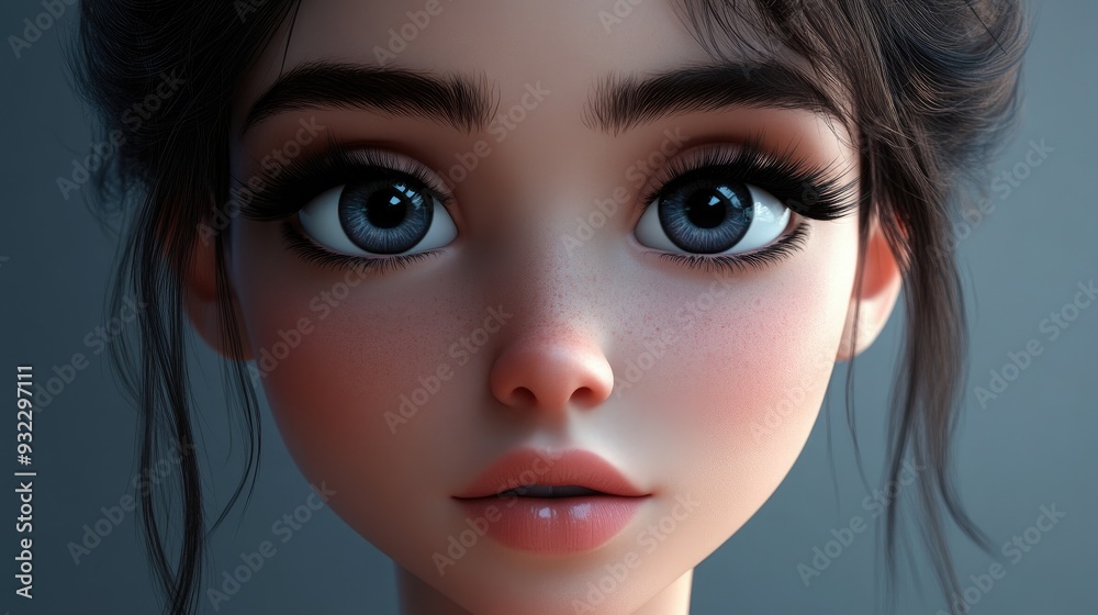 custom made wallpaper toronto digital3D Cartoon Portrait of a Stylish Young Woman with Smoky Eyes and Long Eyelashes