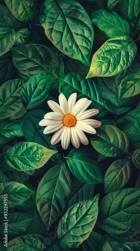 Wallpaper Mural Wild White Daisy With Green Leaves Torontodigital.ca