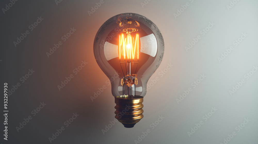 Close-up of a glowing light bulb on minimalistic background Close-up of a glowing light bulb on minimalistic background