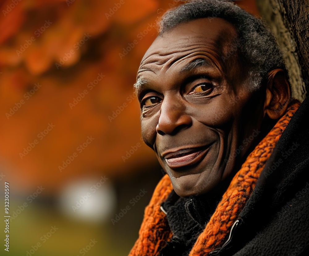 A thoughtful elderly man enjoys autumn hues while resting against a tree in a tranquil park A thoughtful elderly man enjoys autumn hues while resting against a tree in a tranquil park