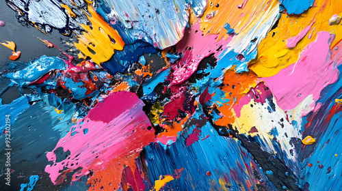 Abstract oil painting with bright colors and thick brushstrokes. photo