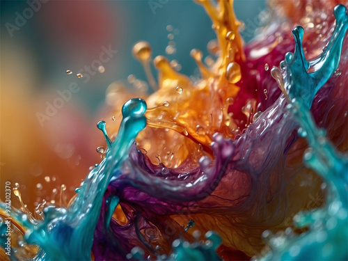 Dynamic splash of multicolored liquid in a vibrant composition photo