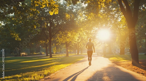 Morning Jog in Sunlit Forest Path