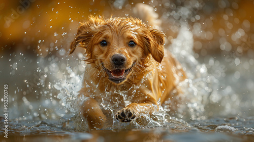 Close-up of a dog running on water