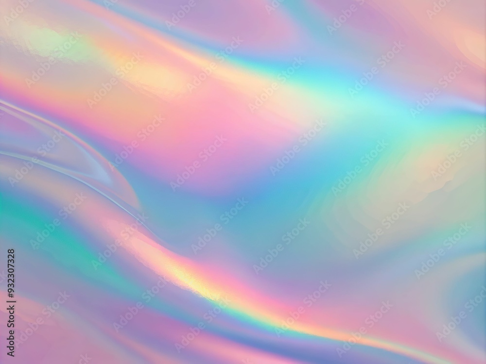 Obraz premium Pearlescent Background. Iridescent Gradient. Violet Soft Glitter. Rainbow Paper. Pop Holography Template. Plastic Foil. Holographic Texture. Metal Shapes. Blue Pearlescent Background