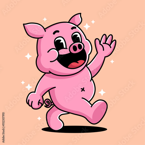 Cartoon walking happy pig