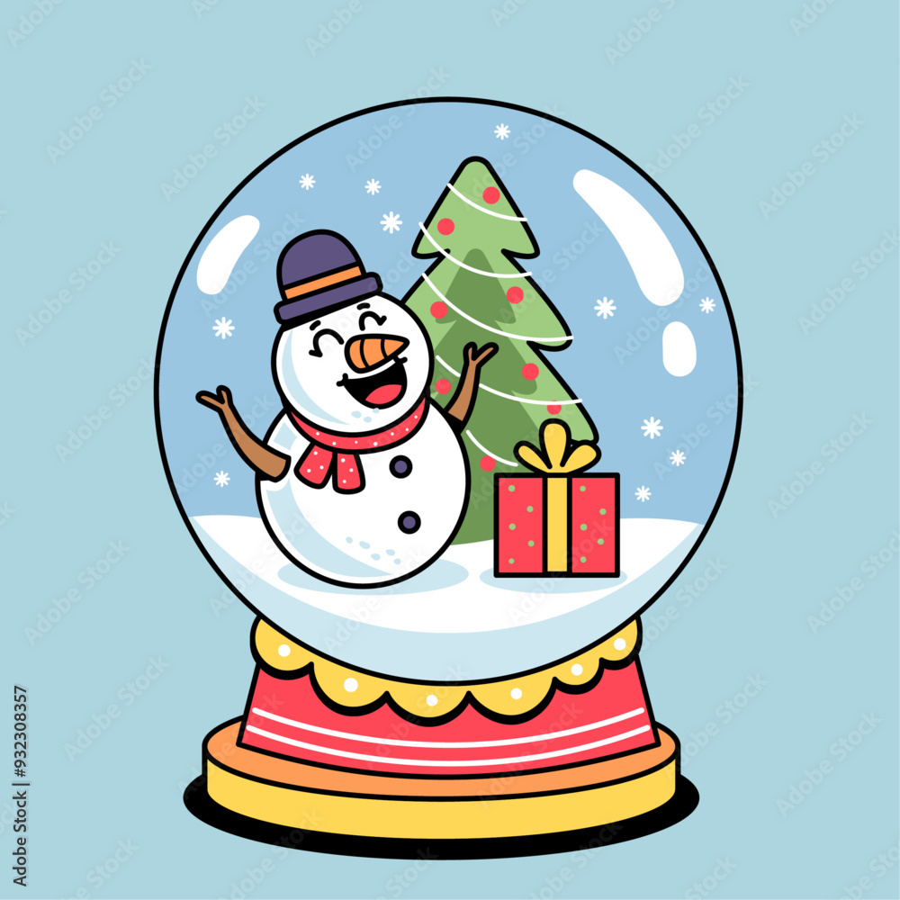 Snowman and Christmas tree in Christmas globe Snowman and Christmas tree in Christmas globe
