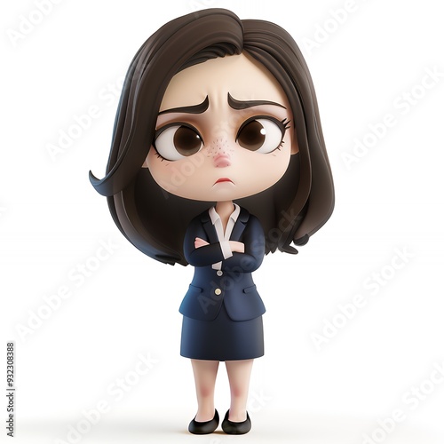 A cartoon character in a business suit with a worried expression. photo