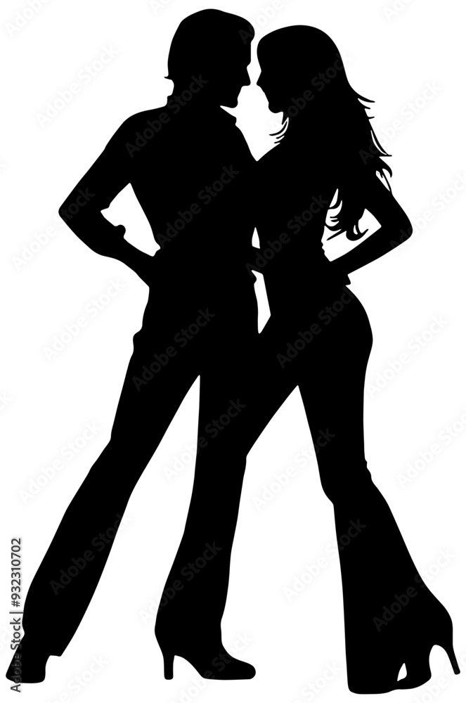 Silhouette of a couple disco dancing, isolated Silhouette of a couple disco dancing, isolated