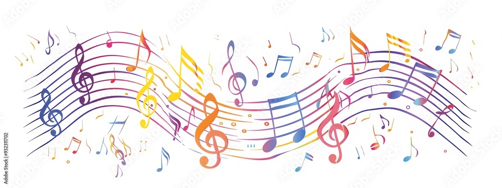 A colorful wave of musical notes, representing creativity and rhythm. A colorful wave of musical notes, representing creativity and rhythm.