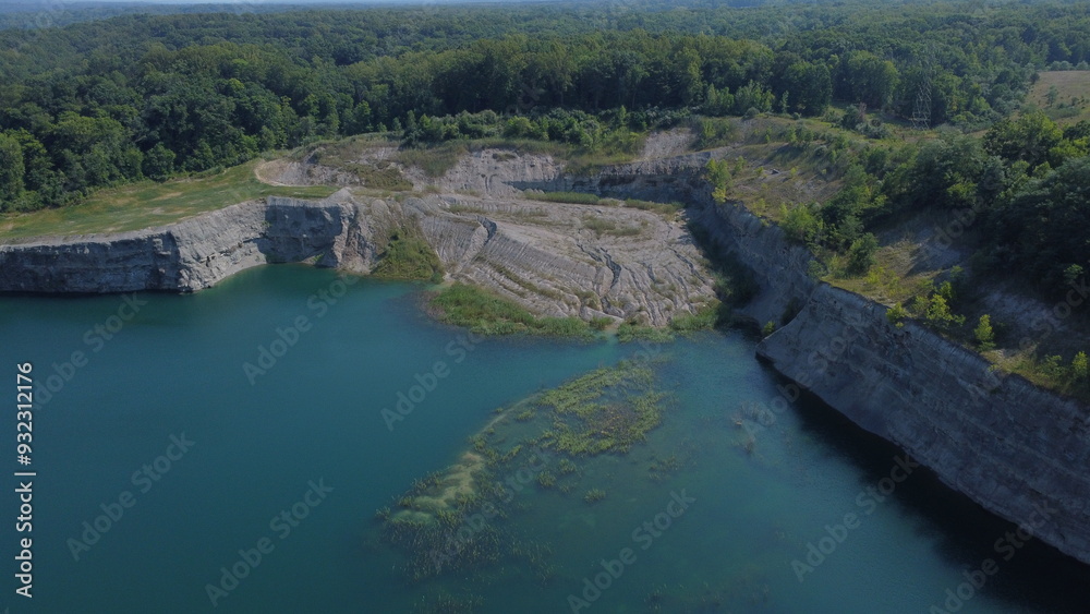Fototapeta premium Drone Shot of a Water-Filled Quarry In Independence, Ohio