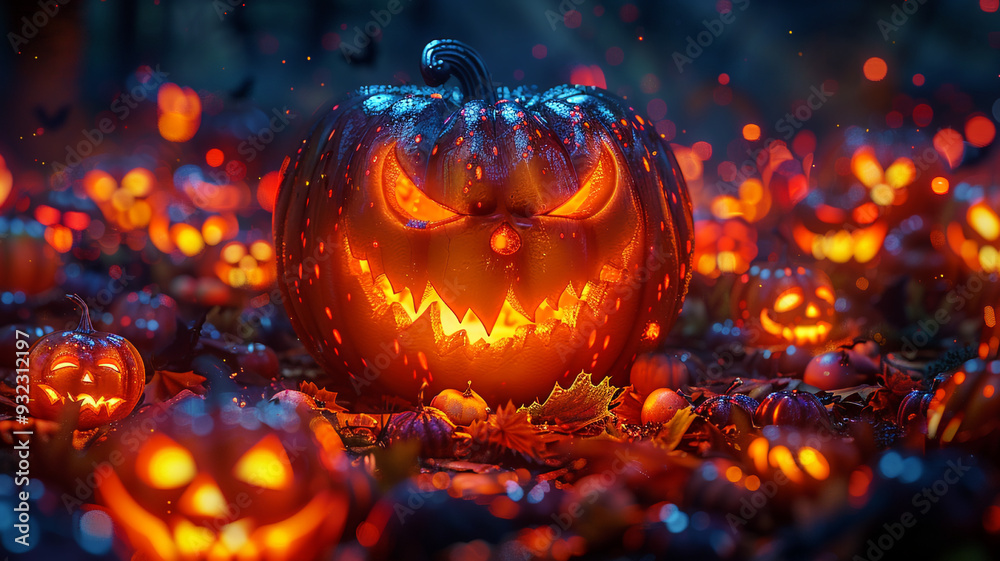 Beautiful scary glowing pumpkin closeup Beautiful scary glowing pumpkin closeup