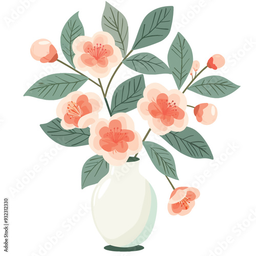 Vector Camellia in vase simple and