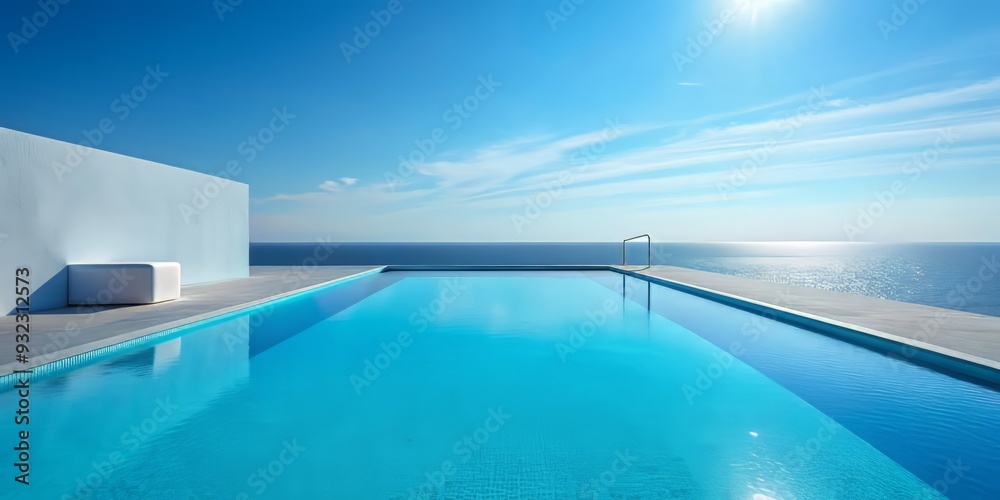 Fototapeta premium Azure serene pool with a subtle thermometer, exuding tranquility and sophistication, a calming oasis that whispers promises of relaxation and peaceful refuge.
