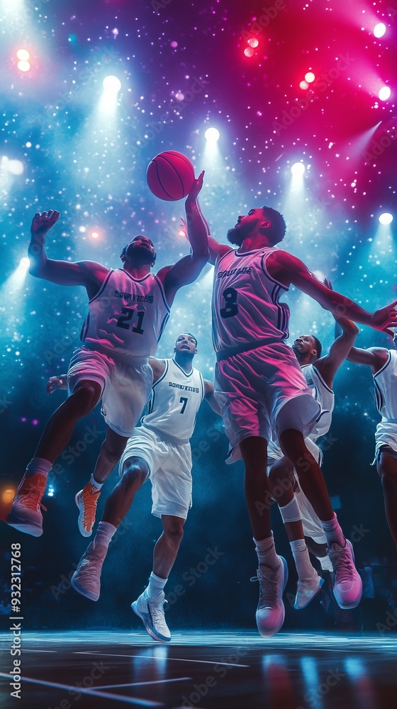 Fototapeta premium A basketball game is being played in a brightly lit arena