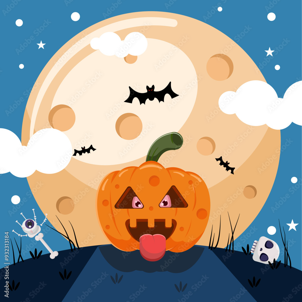 Fototapeta premium Flat illustration halloween set decoration, pumpkin head