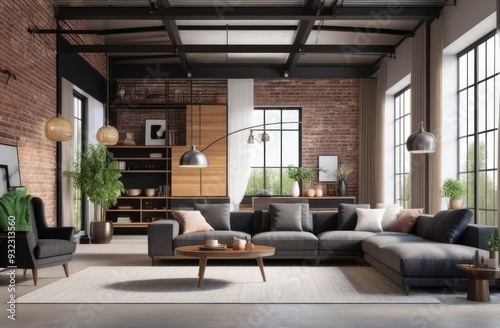 Loft style house with sofa and accessories in the room