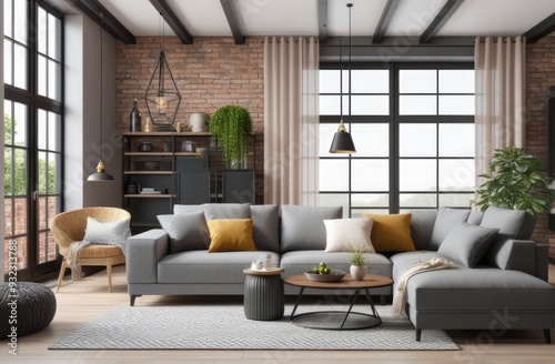 Loft style house with sofa and accessories in the room