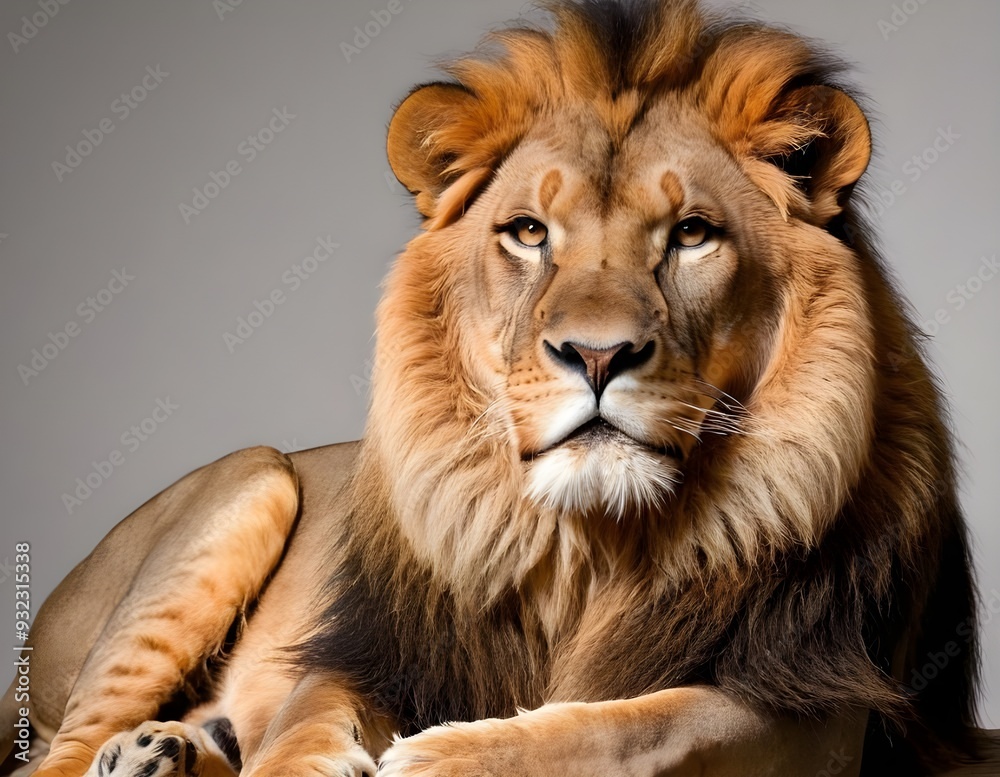 Majestic lion resting gracefully on a black surface indoors