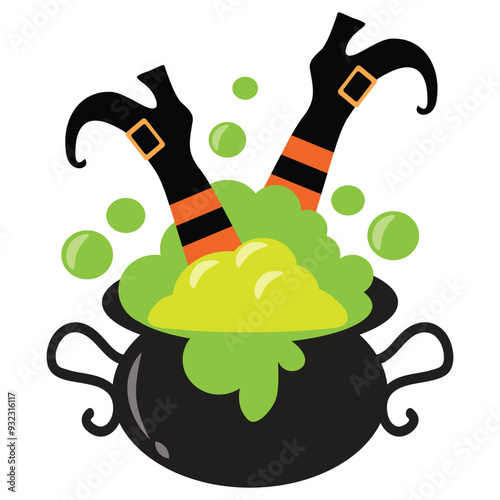Halloween witch legs cat vector cartoon illustration