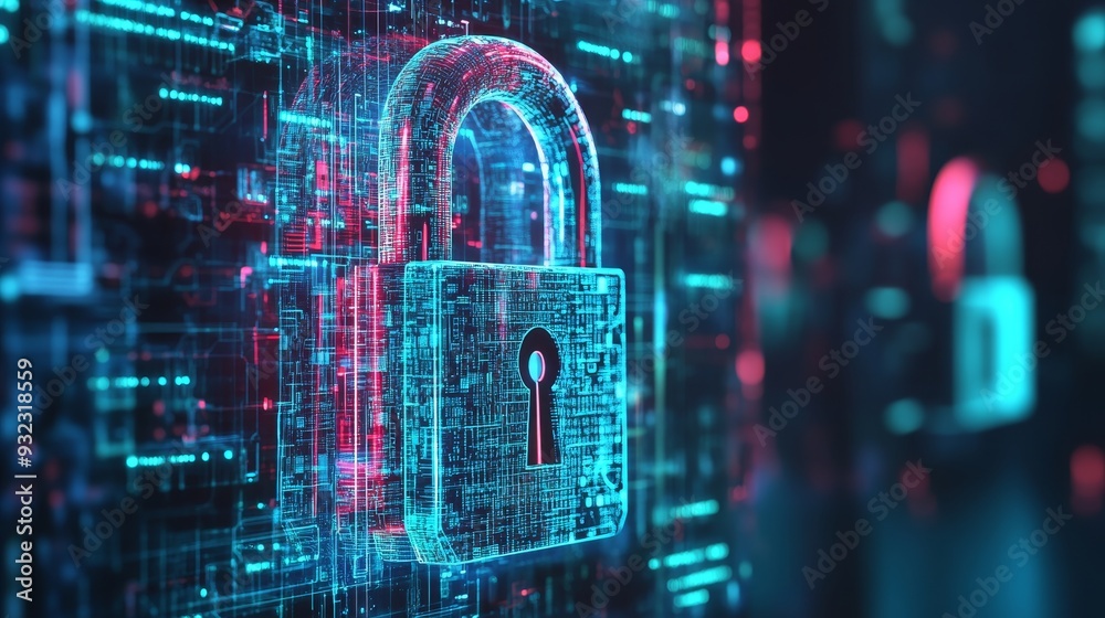 A blue and white image of a lock with a keyhole