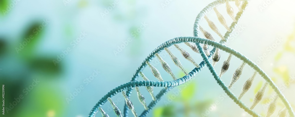 Evolutionary biology, DNA strand with evolutionary tree, 3D illustration Evolutionary biology, DNA strand with evolutionary tree, 3D illustration