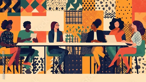 Modern representation of diversity and inclusion in the workplace showcasing cultural awareness equal opportunities and team collaboration with clean geometric patterns photo