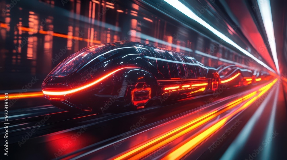 Hyperloop transport system in a futuristic city, sleek design, and highspeed, Futuristic, Neon, Dynamic Angle Hyperloop transport system in a futuristic city, sleek design, and highspeed, Futuristic, Neon, Dynamic Angle