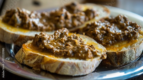 Closeup of kopanisti peynir a traditional Turkish cheese spread served with warm bread photo