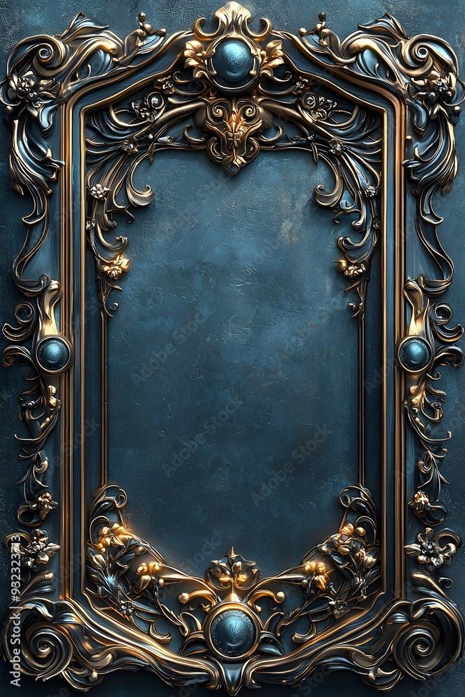 Ornate Golden Frame on Blue Background. Ornate Golden Frame on Blue Background.