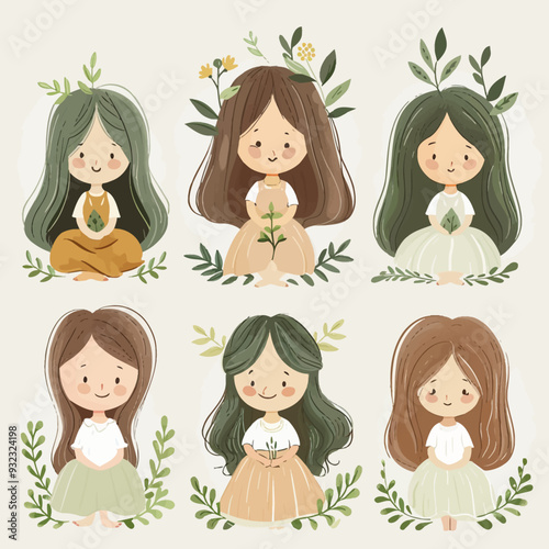 Vector Girl Growing simple and min