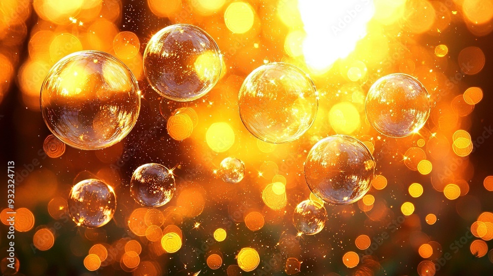 Yellow and black background with sun shining through soap bubbles Yellow and black background with sun shining through soap bubbles