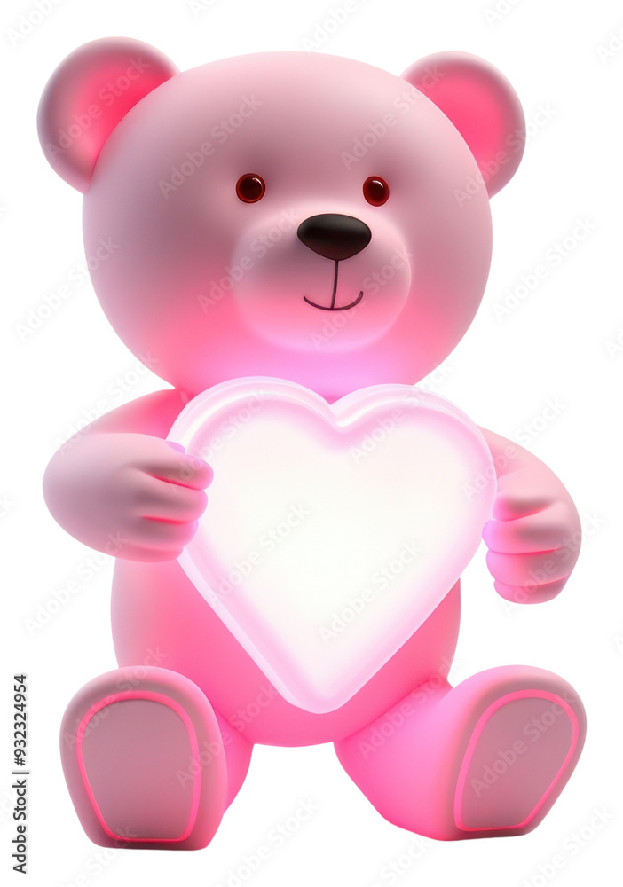 PNG Bear holding neon heart cute toy white background. PNG Bear holding neon heart cute toy white background.