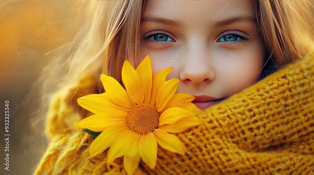 Autumnal portrait of a young, attractive girl wearing a yellow scarf and a gorgeous yellow flower Autumnal portrait of a young, attractive girl wearing a yellow scarf and a gorgeous yellow flower